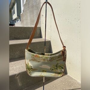 Vintage Fossil Beach Print Shoulder Purse Bag Canvas Woven Purse Shoulder Bag